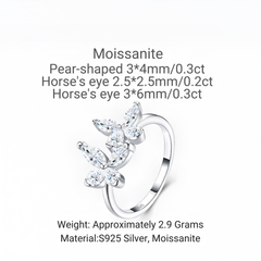 925 Sterling Silver Moissanite Floral Ring