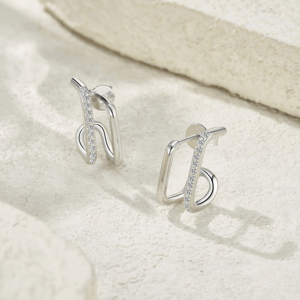 925 Sterling Silver Moissanite Geometric Ear Jacket Stud Earrings