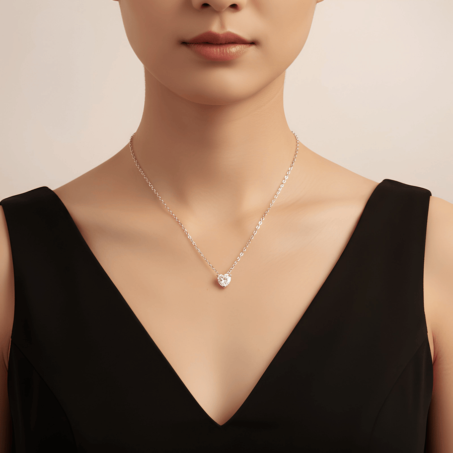 1ct Heart-Shaped Moissanite Solitaire Necklace in S925 Sterling Silver