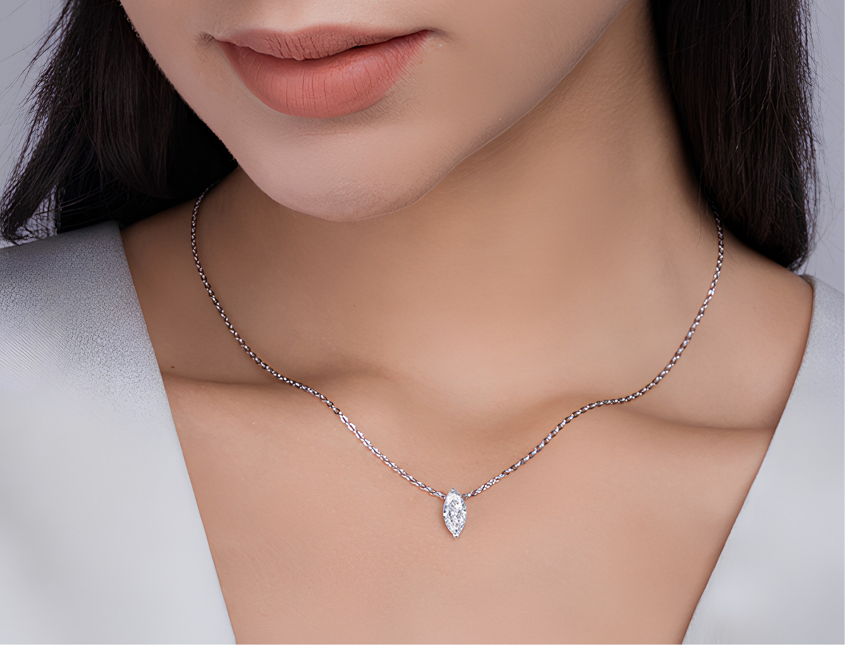 Moissanite Marquise Solitaire Necklace – S925 Sterling Silver