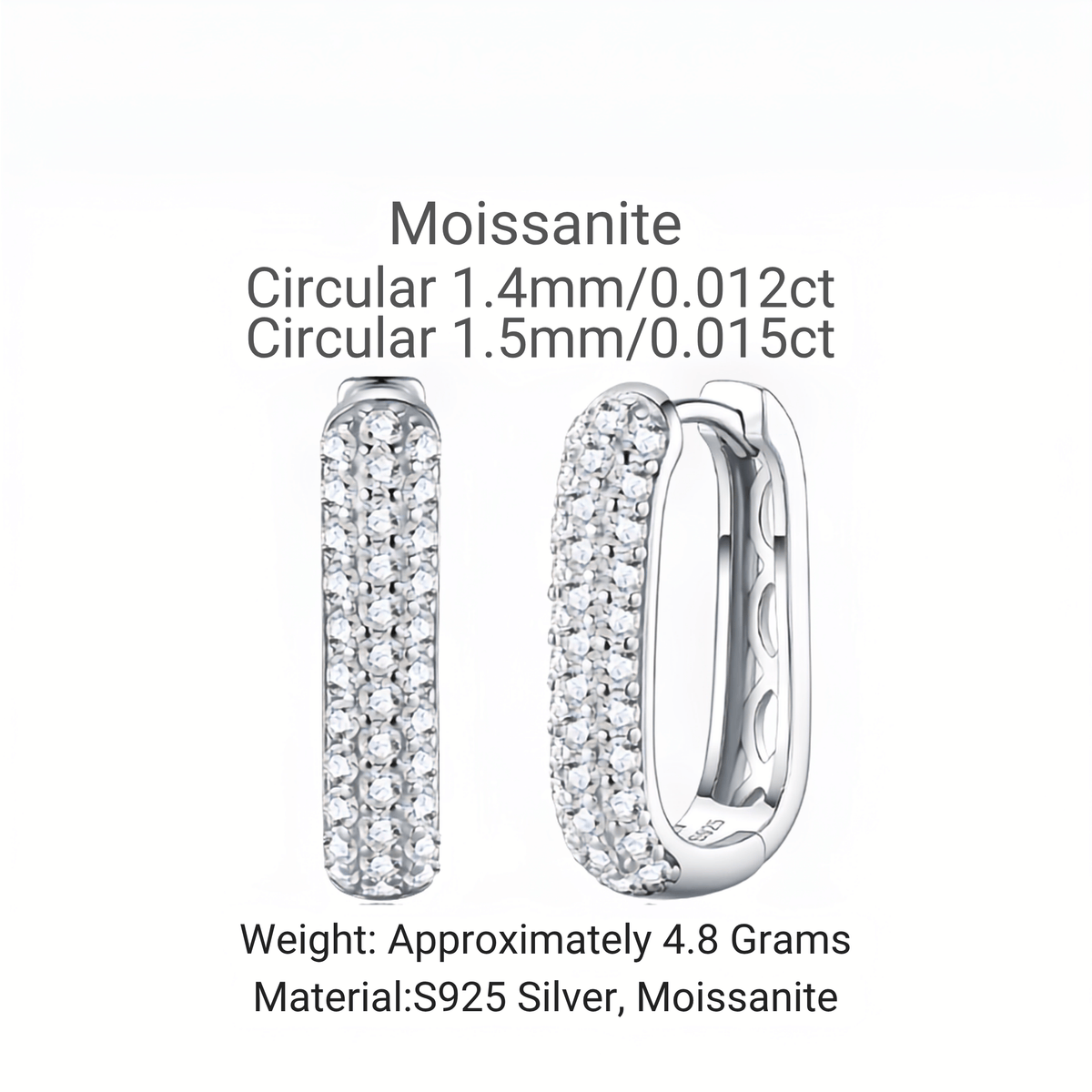 S925 Sterling Silver Pavé Moissanite Huggie Hoop Earrings — Micro Round Cut Sparkle