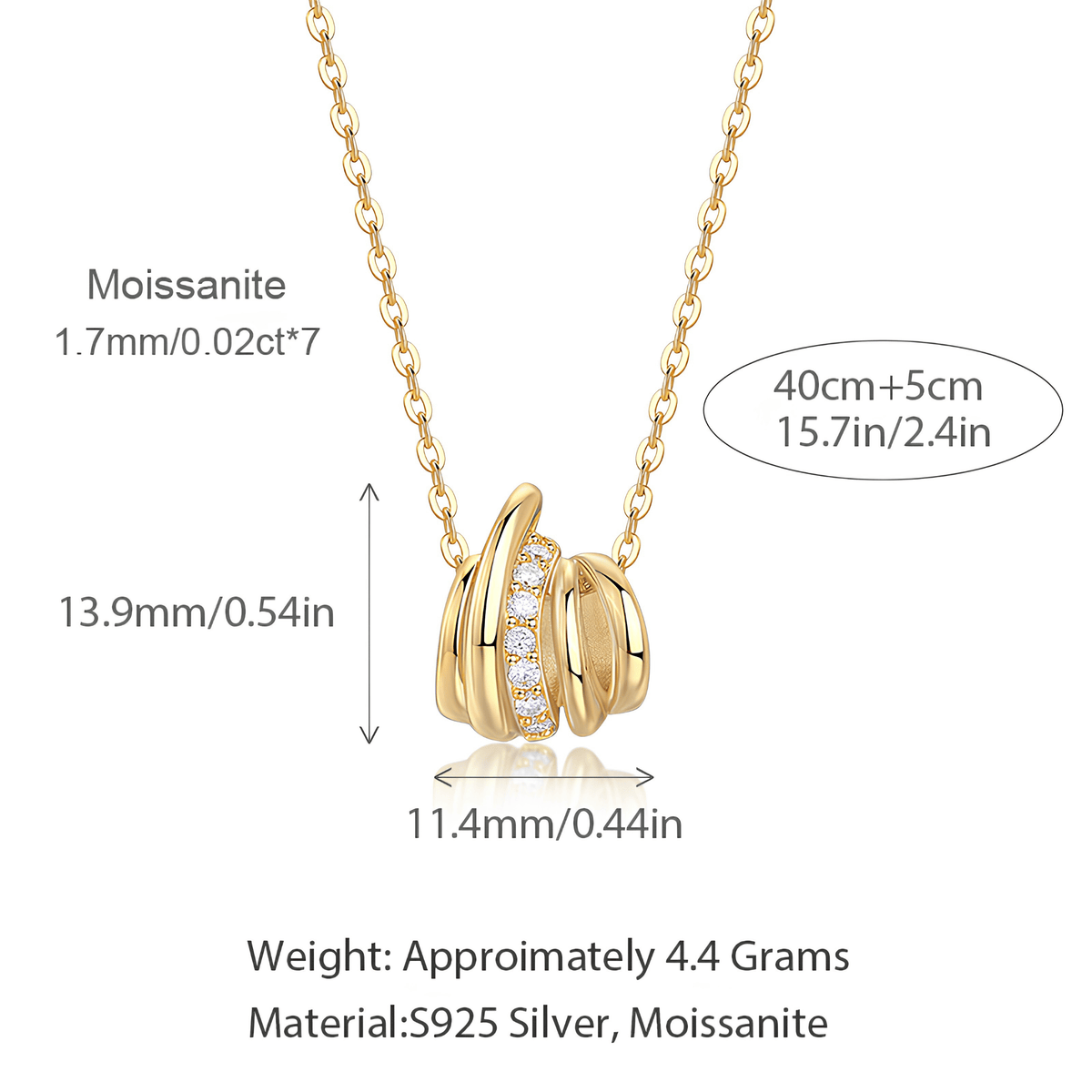 14K Gold Plated 925 Sterling Silver Moissanite Knot Pendant Necklace