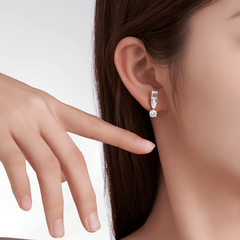 925 Sterling Silver Moissanite Three Stone Bar Stud Earrings — Round, Pear & Emerald Cut