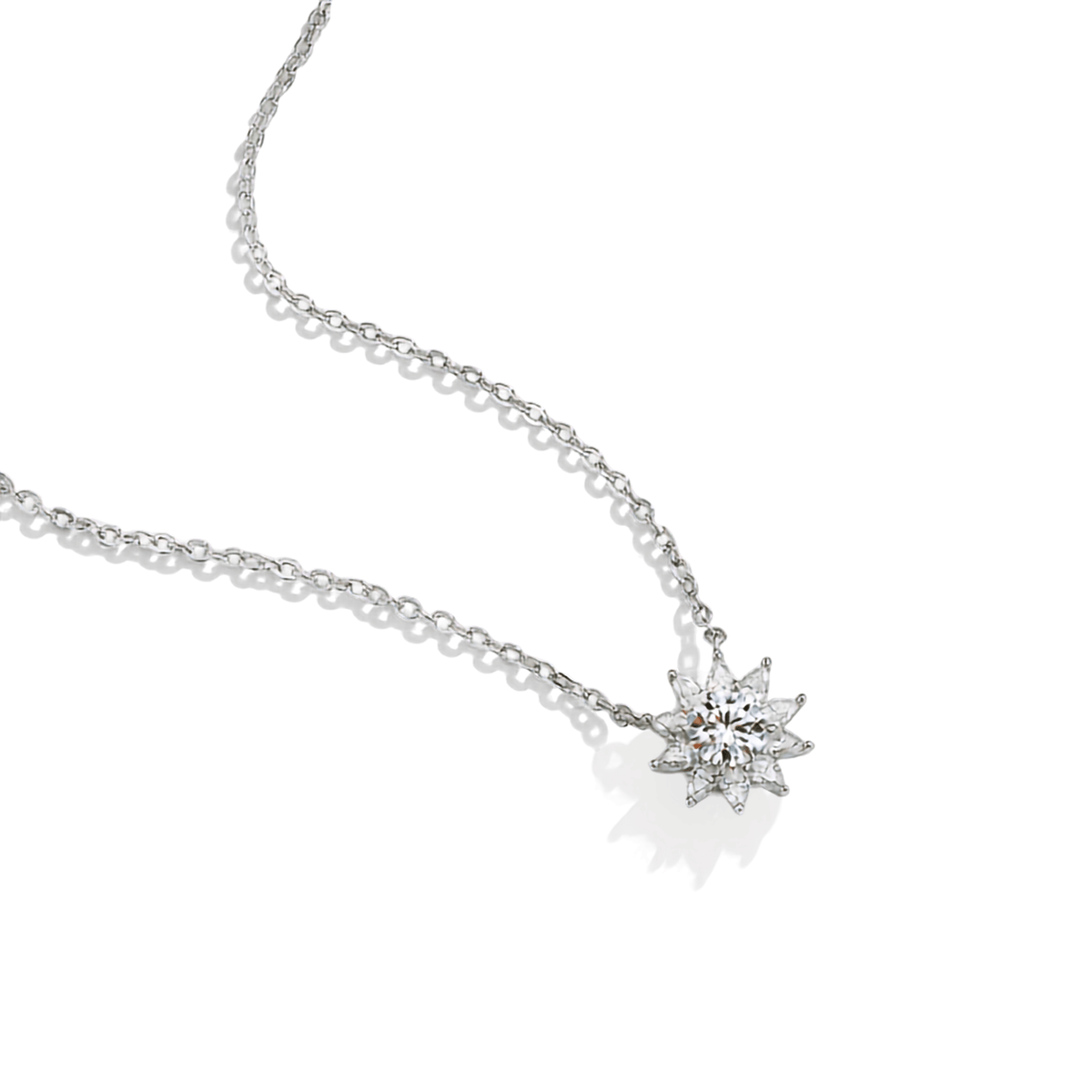 Authentic All-Moissanite Sunburst Floral Cluster Necklace in S925 Sterling Silver