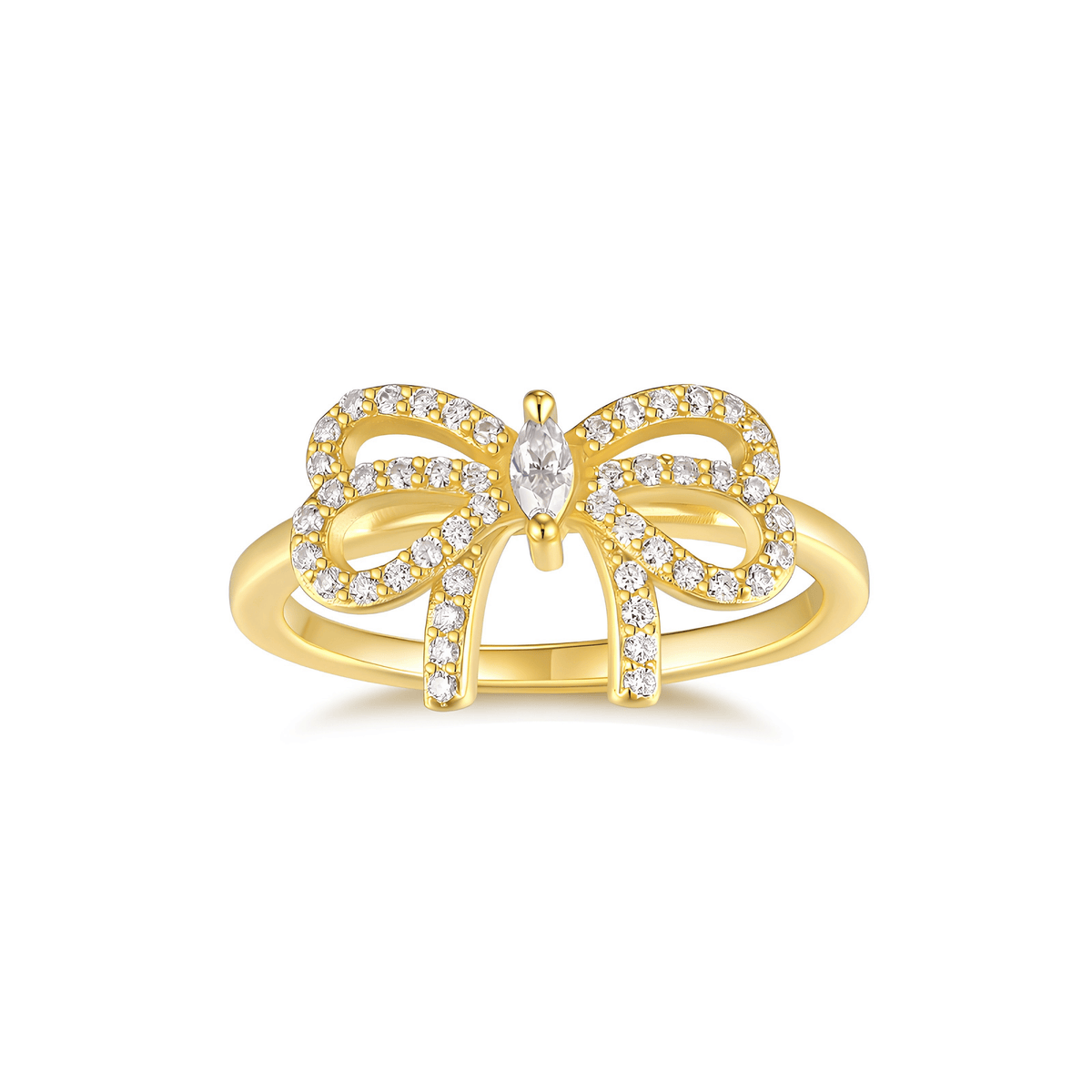 Bow Ring — Moissanite Ribbon Ring, 18K Gold Plated Sterling Silver