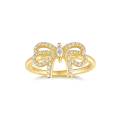 Bow Ring — Moissanite Ribbon Ring, 18K Gold Plated Sterling Silver