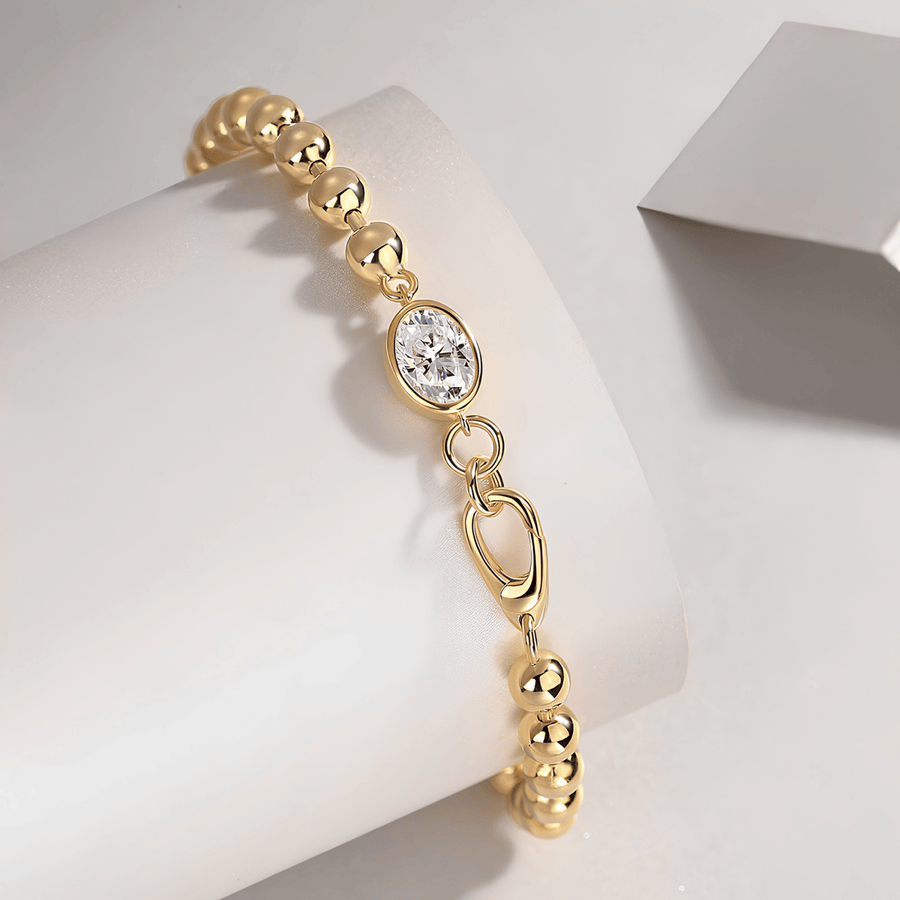 Moissanite Ball Chain Bracelet – 14K Gold Plated Sterling Silver