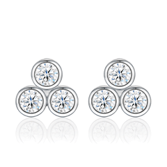 S925 Sterling Silver Triple Bezel Moissanite Cluster Stud Earrings — 3.0mm Round Cut (0.1 ct)