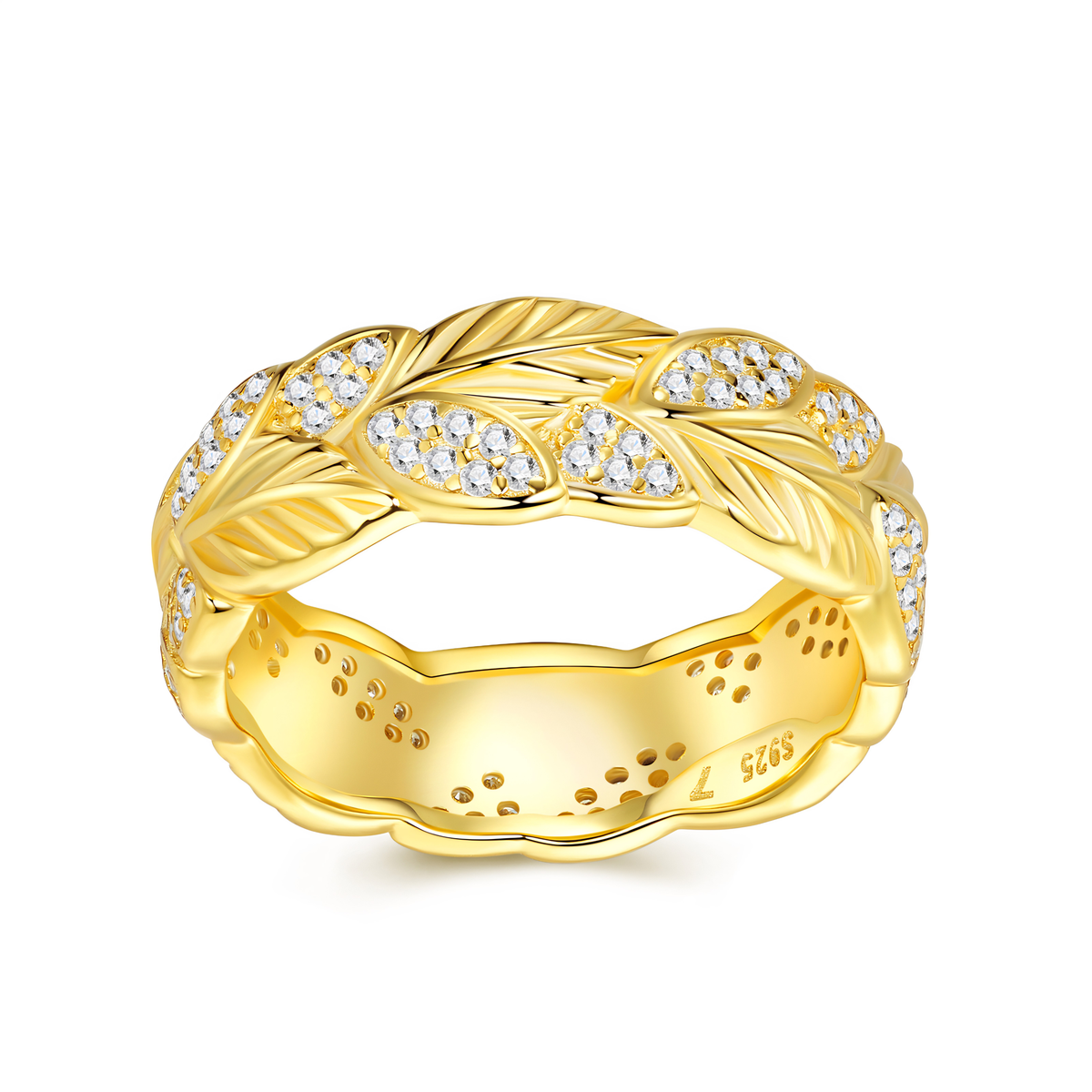 18K Gold Plated Moissanite Ring – 925 Sterling Silver Leaf Band