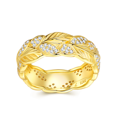 18K Gold Plated Moissanite Ring – 925 Sterling Silver Leaf Band