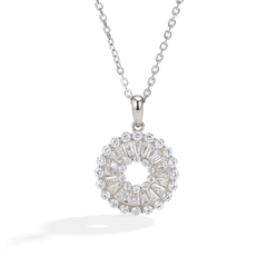Sterling Silver Sunburst Mosaic Circle Moissanite Pendant Necklace