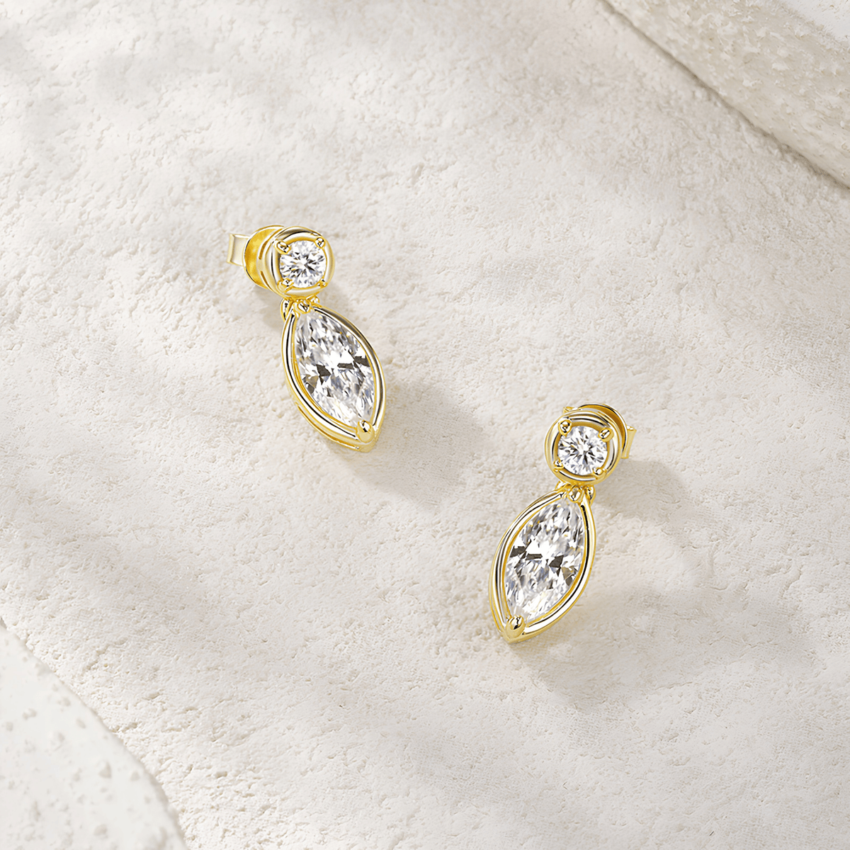 14K Gold Plated 925 Sterling Silver Marquise Moissanite Drop Stud Earrings – 1ct Each