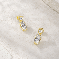 14K Gold Plated 925 Sterling Silver Marquise Moissanite Drop Stud Earrings – 1ct Each