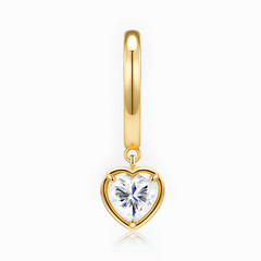 14K Gold Plated 925 Sterling Silver 1ct Heart Moissanite Huggie Drop Earrings