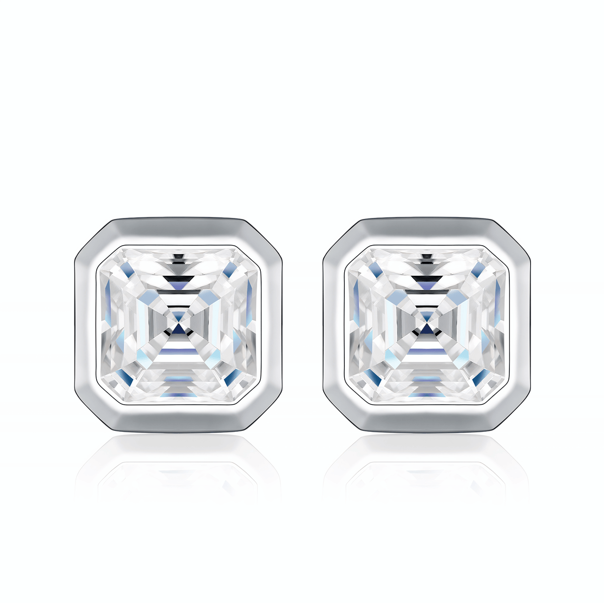 S925 Sterling Silver Asscher-Cut Moissanite Stud Earrings — Bezel-Set Square Solitaire