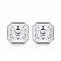 S925 Sterling Silver Asscher-Cut Moissanite Stud Earrings — Bezel-Set Square Solitaire