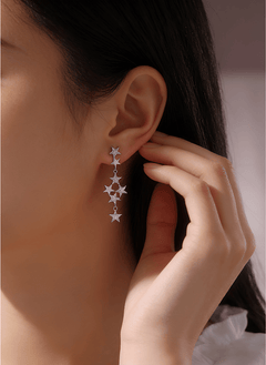 925 Sterling Silver Moissanite Celestial Star Drop Stud Earrings