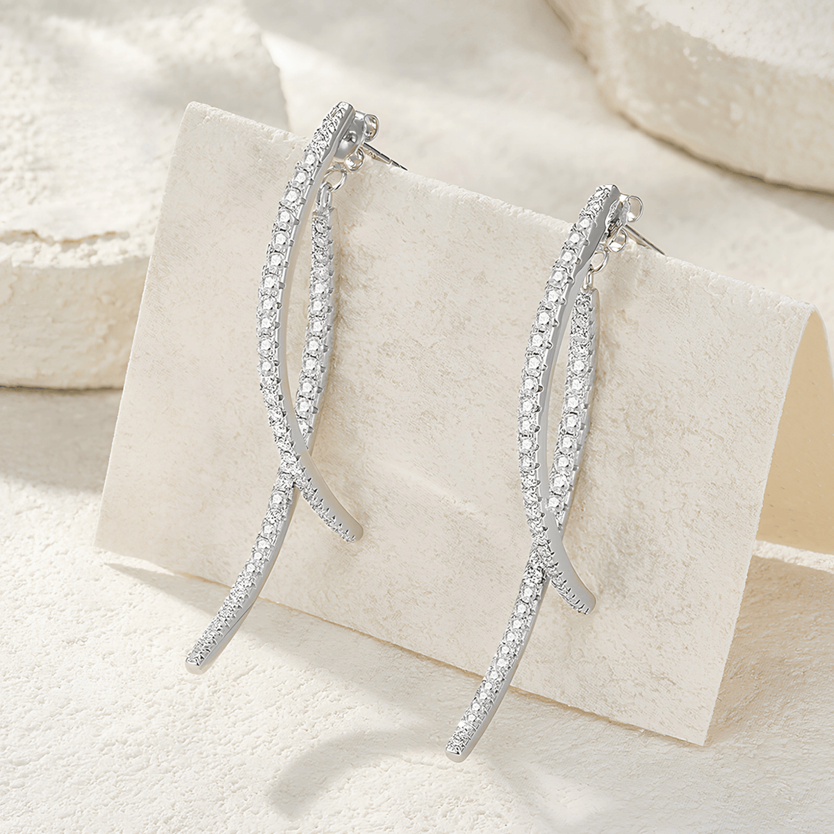 925 Sterling Silver Graduated Moissanite Curved Drop Stud Earrings (Premium Packaging)