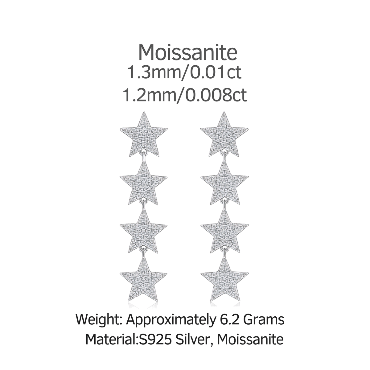 S925 Sterling Silver Moissanite Star Drop Earrings — Pavé Cascading Dangle Studs