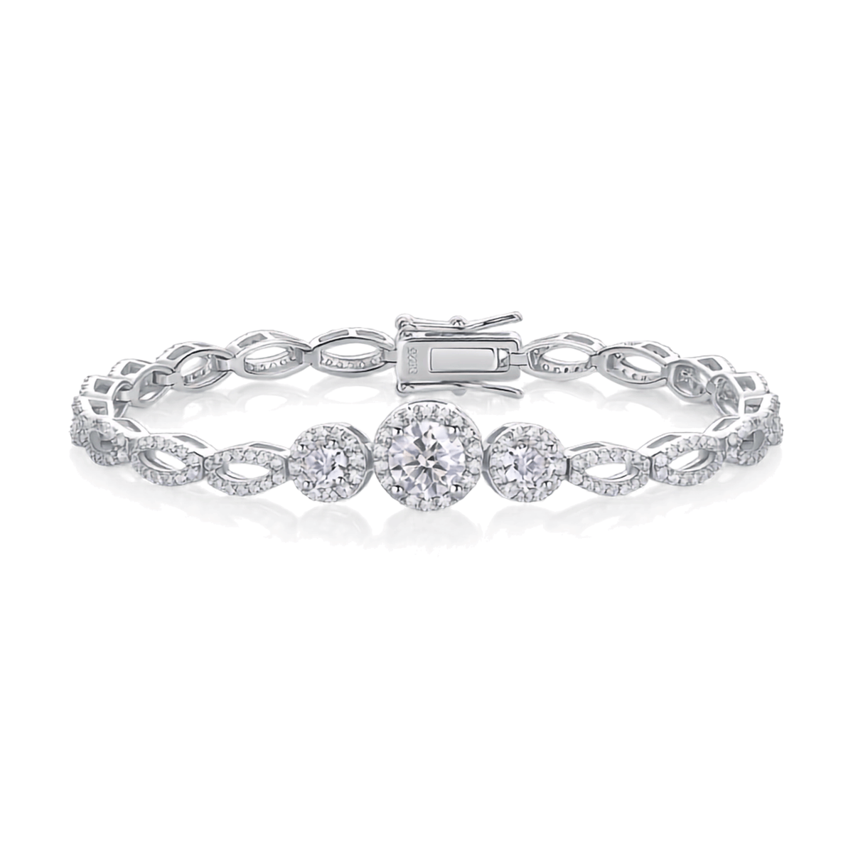 Moissanite Halo Link Bracelet – S925 Sterling Silver
