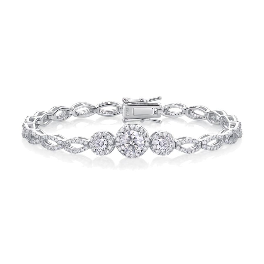 Moissanite Halo Link Bracelet – S925 Sterling Silver