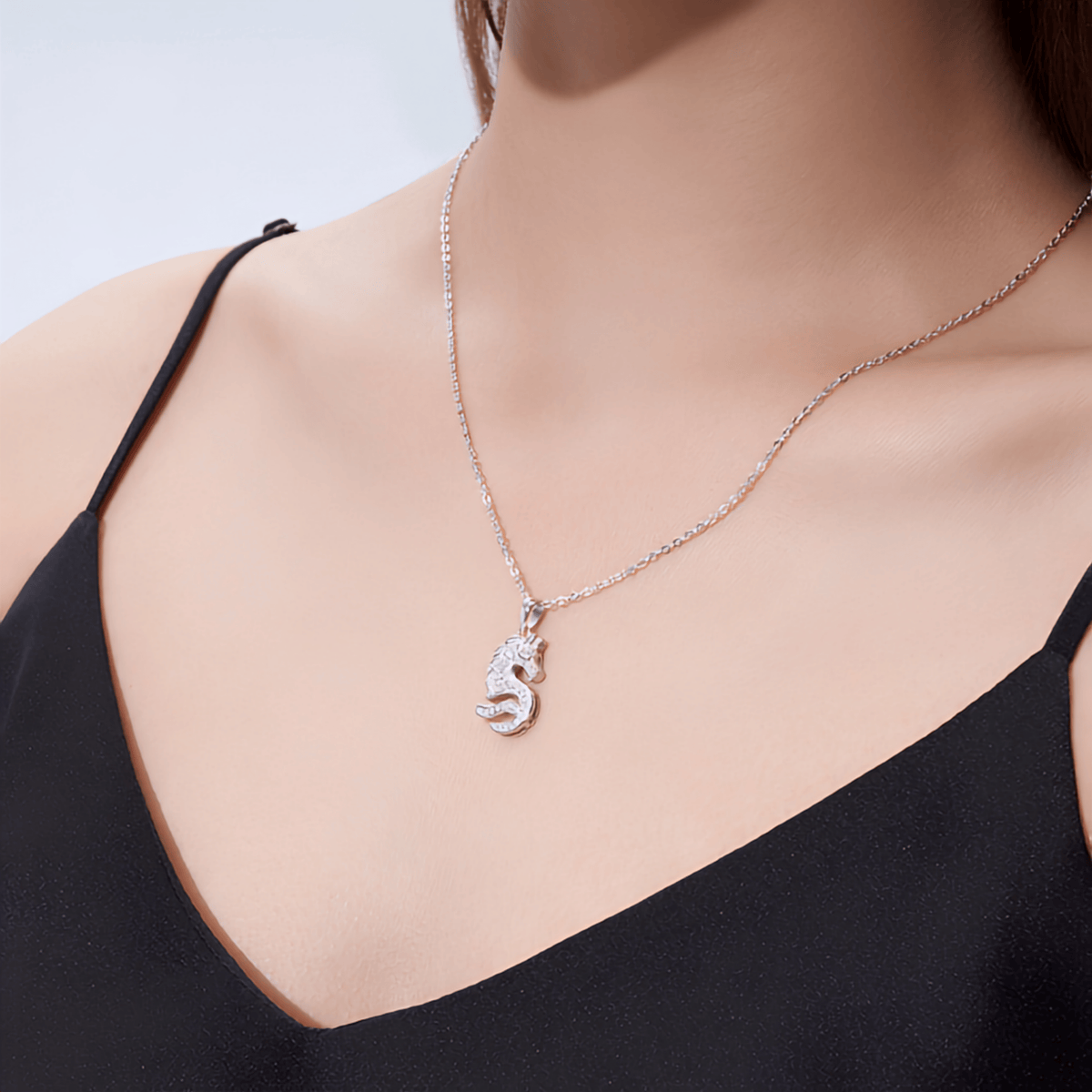 Sterling Silver Pavé Moissanite Horse Pendant Necklace