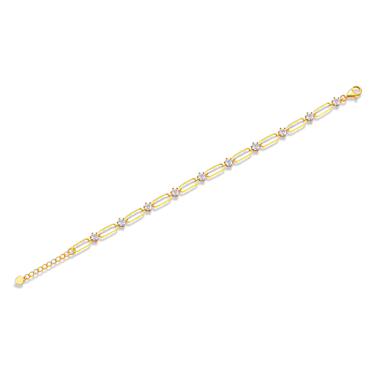 Moissanite Paperclip Link Bracelet – 14K Gold Plated Sterling Silver(Adjustable)