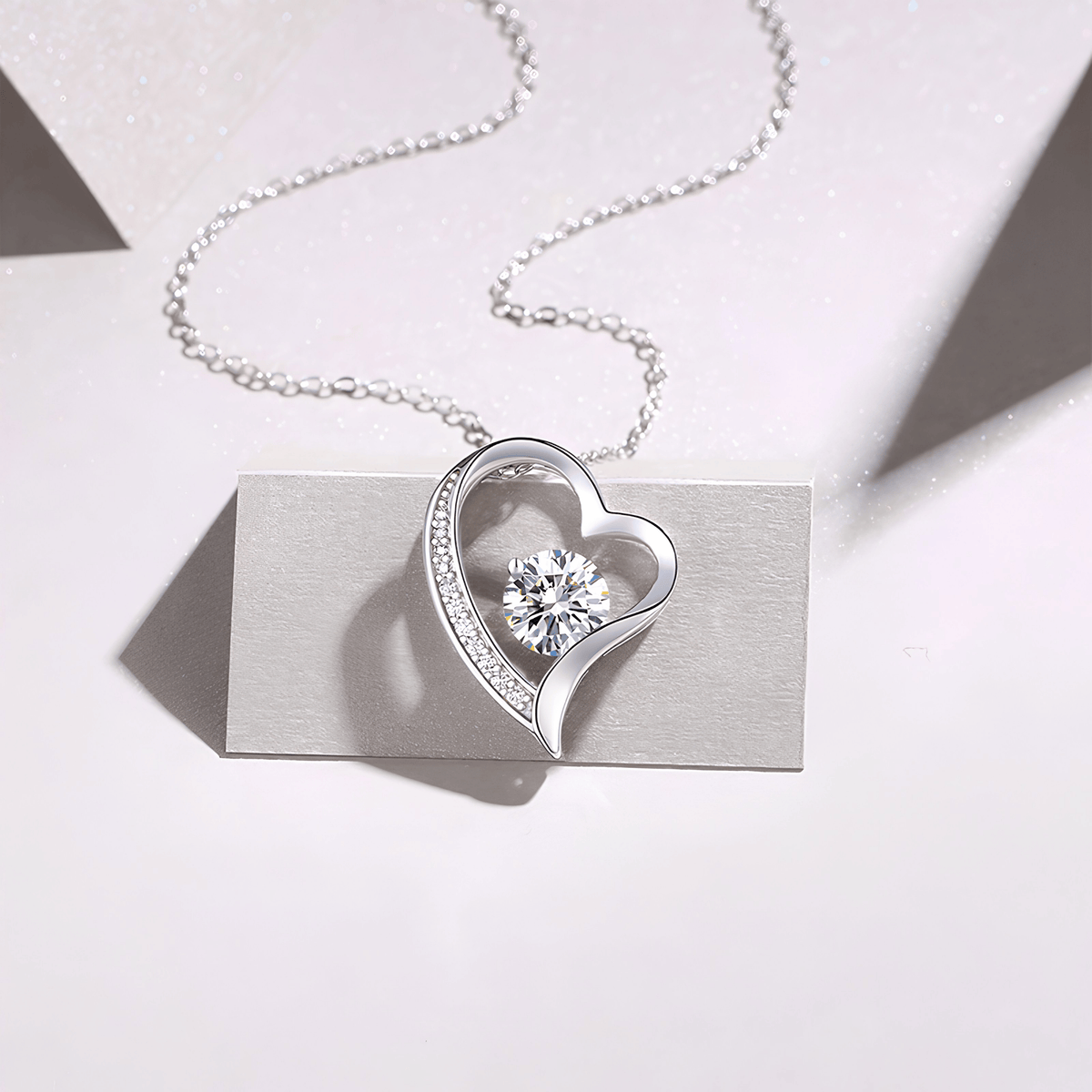 S925 Sterling Silver Open Heart 1ct Moissanite Necklace