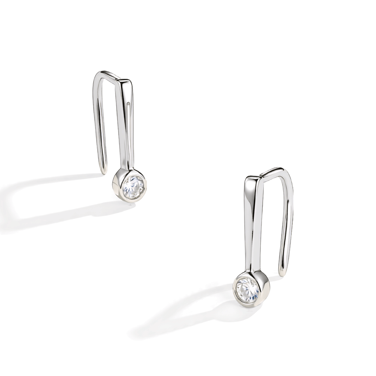S925 Sterling Silver Bezel-Set Round Moissanite Drop Earrings — Modern Hook Dangle