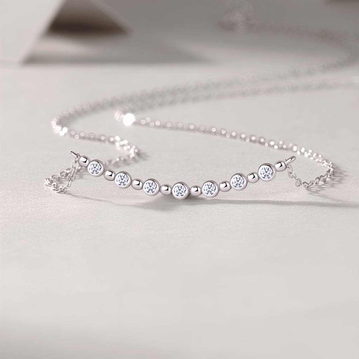 Moissanite Beaded Necklace 925 Sterling Silver – 7-Stone Station Design