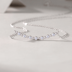 Moissanite Beaded Necklace 925 Sterling Silver – 7-Stone Station Design