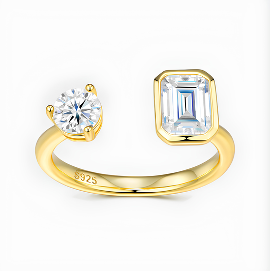 Adjustable Moissanite Ring 18K Gold Plated Sterling Silver 925