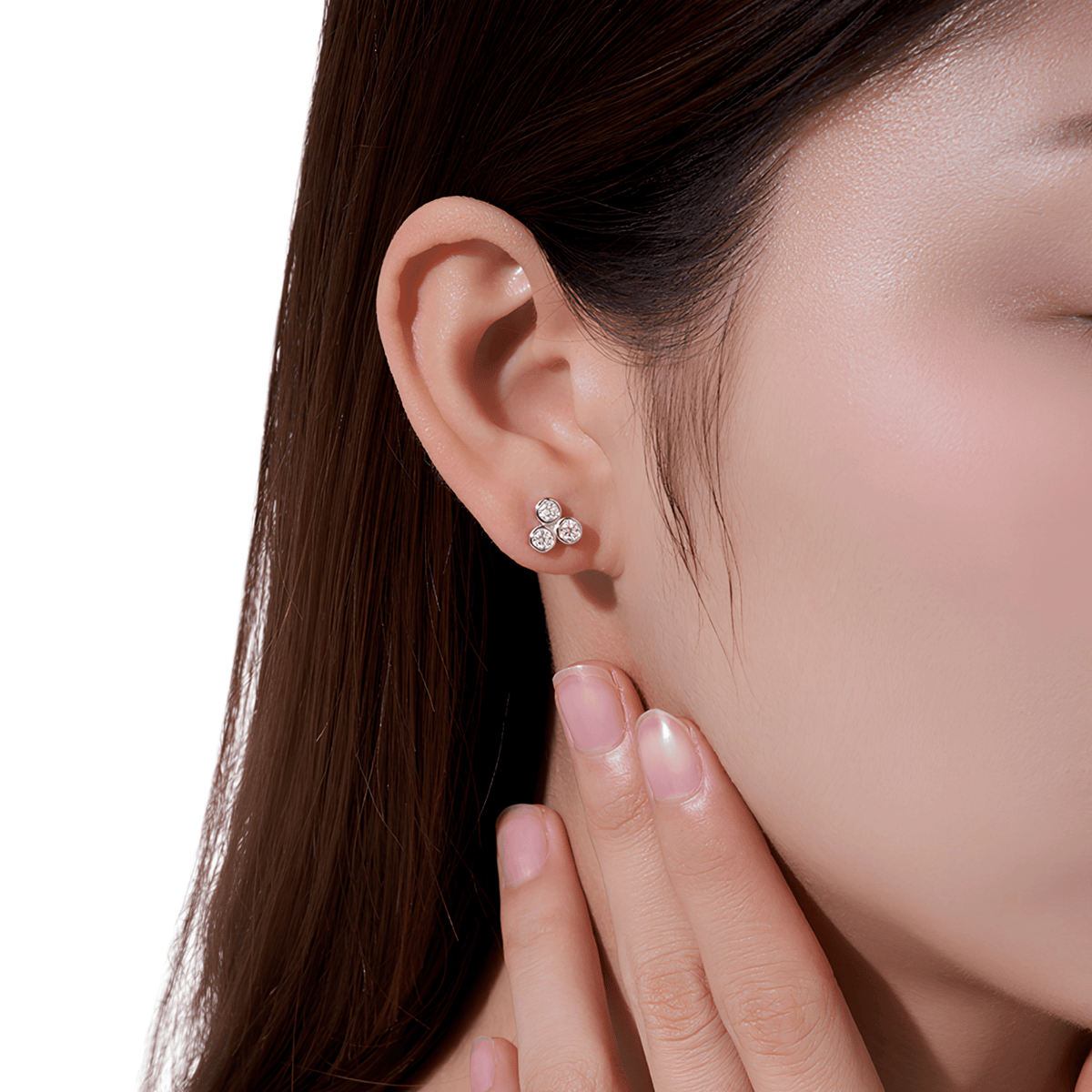 S925 Sterling Silver Triple Bezel Moissanite Cluster Stud Earrings — 3.0mm Round Cut (0.1 ct)