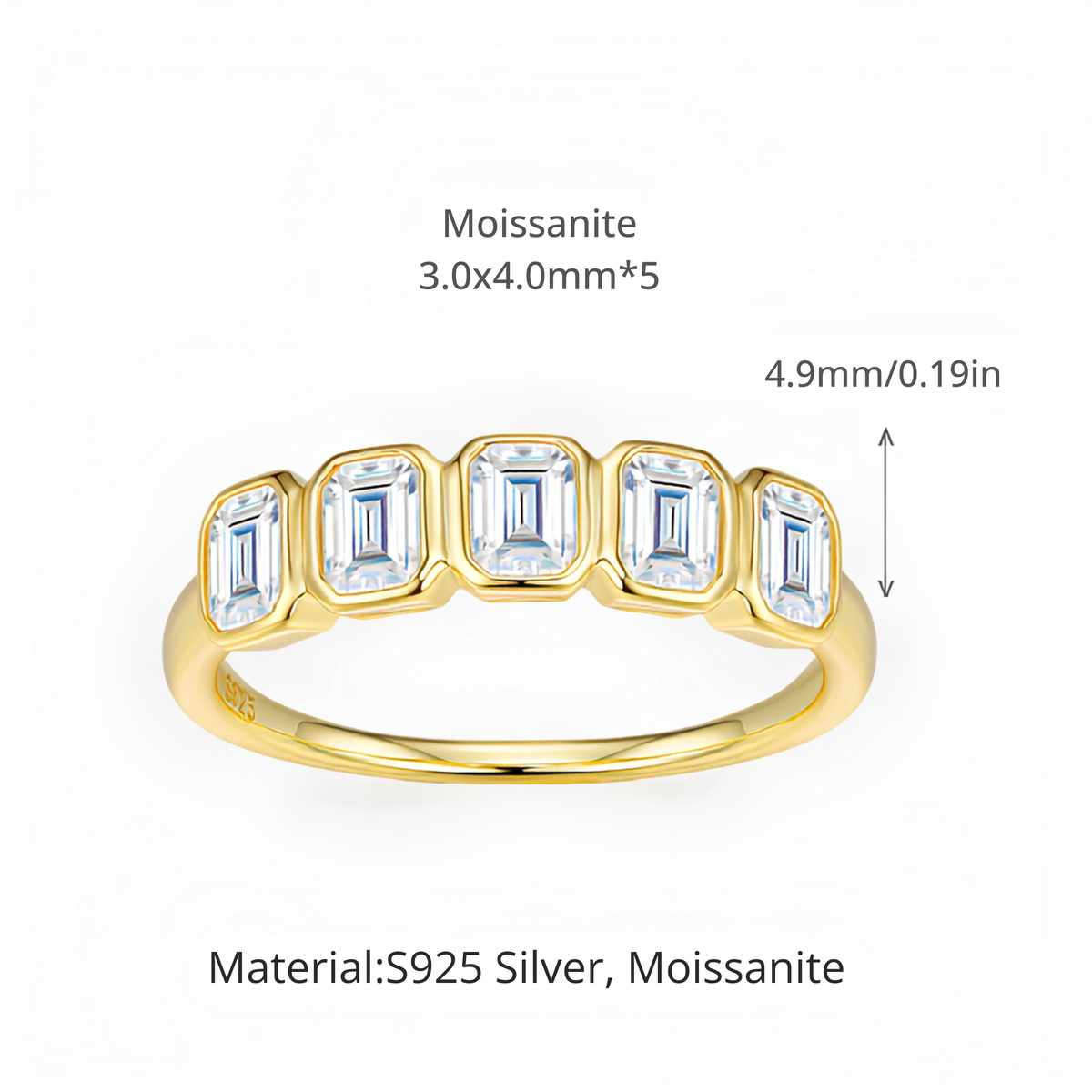 Moissanite Ring – 18K Gold Plated 925 Sterling Silver