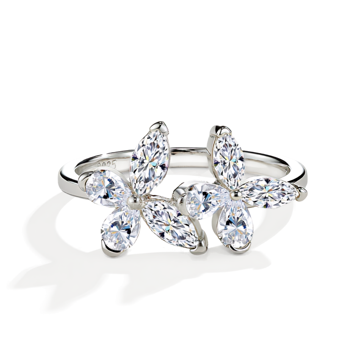 925 Sterling Silver Moissanite Floral Ring