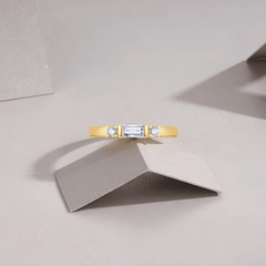 18K Gold Plated Moissanite Ring 925 Silver | Baguette Three Stone Stackable Band