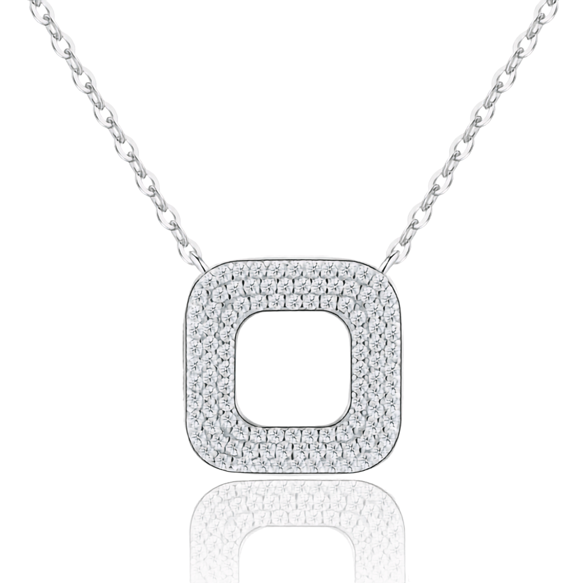 Moissanite Pavé Rounded Square Frame Necklace in S925 Sterling Silver