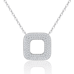 Moissanite Pavé Rounded Square Frame Necklace in S925 Sterling Silver