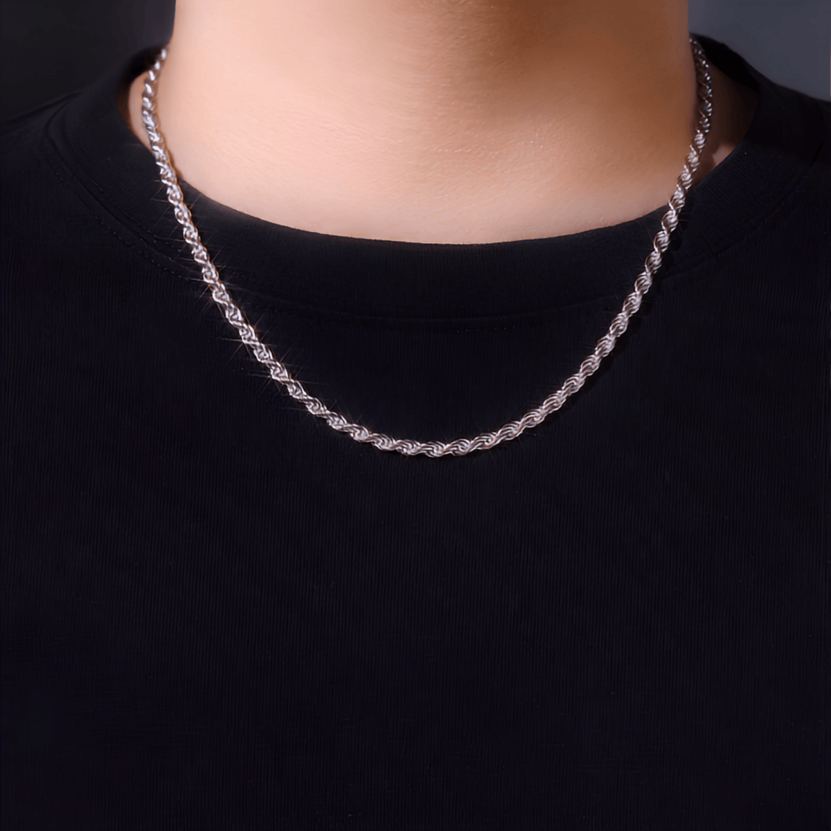 Authentic White Moissanite 925 Sterling Silver Rope Chain Necklace with Iced-Out Box Clasp