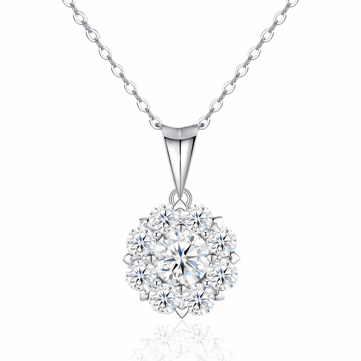 Sterling Silver Moissanite Cluster Pendant Necklace