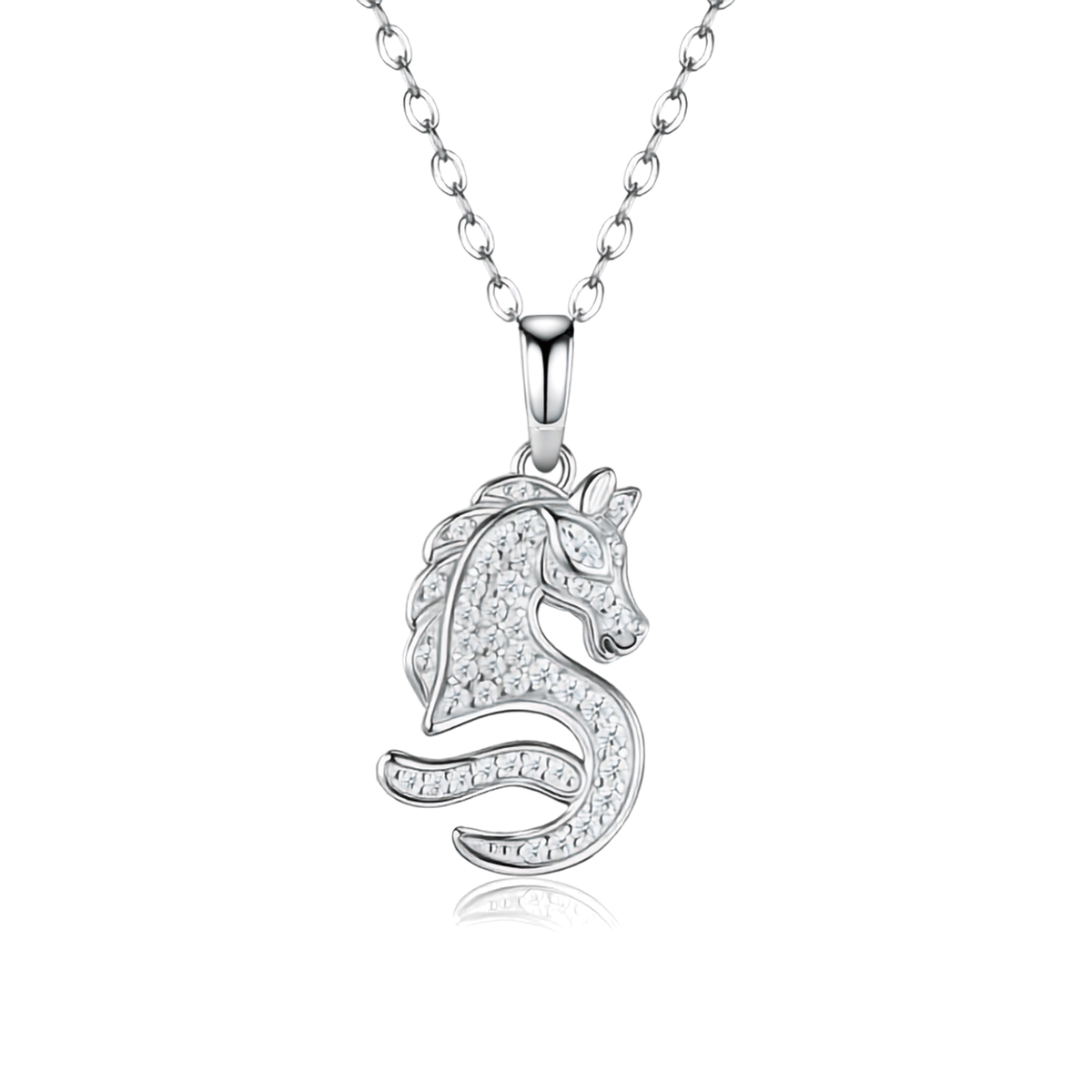 Sterling Silver Pavé Moissanite Horse Pendant Necklace
