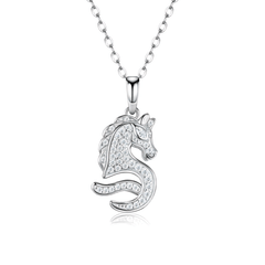 Sterling Silver Pavé Moissanite Horse Pendant Necklace