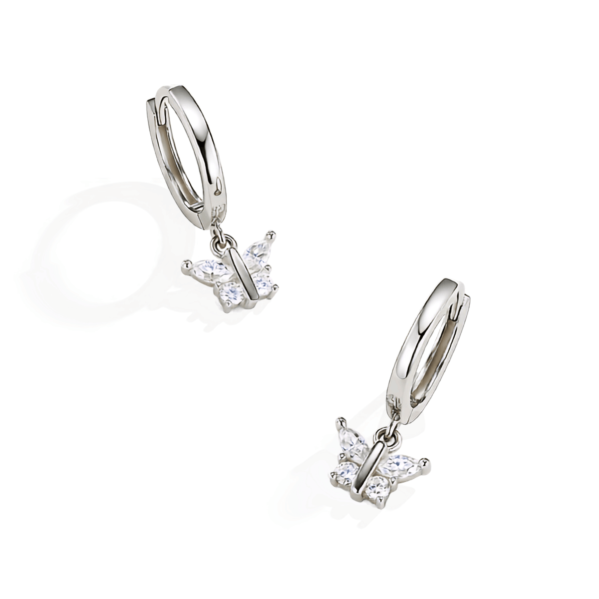S925 Sterling Silver Moissanite Butterfly Drop Huggie Hoop Earrings — Marquise & Round Cut