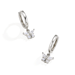 S925 Sterling Silver Moissanite Butterfly Drop Huggie Hoop Earrings — Marquise & Round Cut