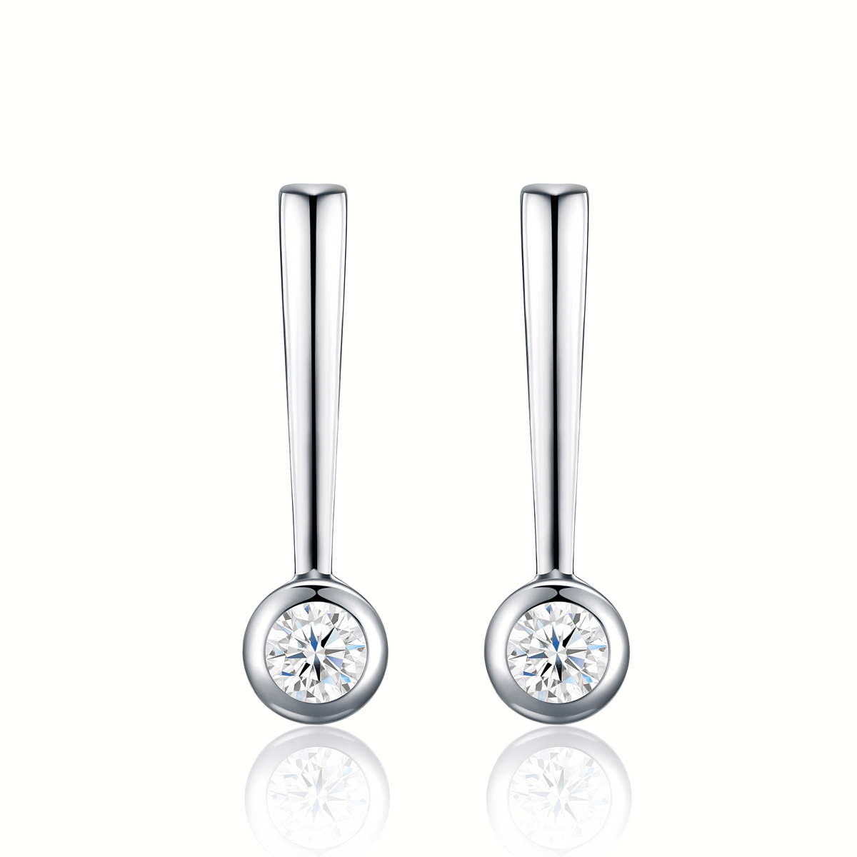 S925 Sterling Silver Bezel-Set Round Moissanite Drop Earrings — Modern Hook Dangle