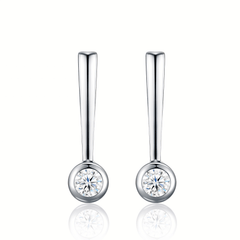 S925 Sterling Silver Bezel-Set Round Moissanite Drop Earrings — Modern Hook Dangle