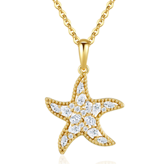 14K Gold Plated Sterling Silver Moissanite Starfish Pendant Necklace