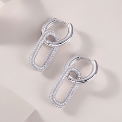 S925 Sterling Silver Moissanite Pavé Link Drop Hoop Earrings — Paperclip Dangle Design