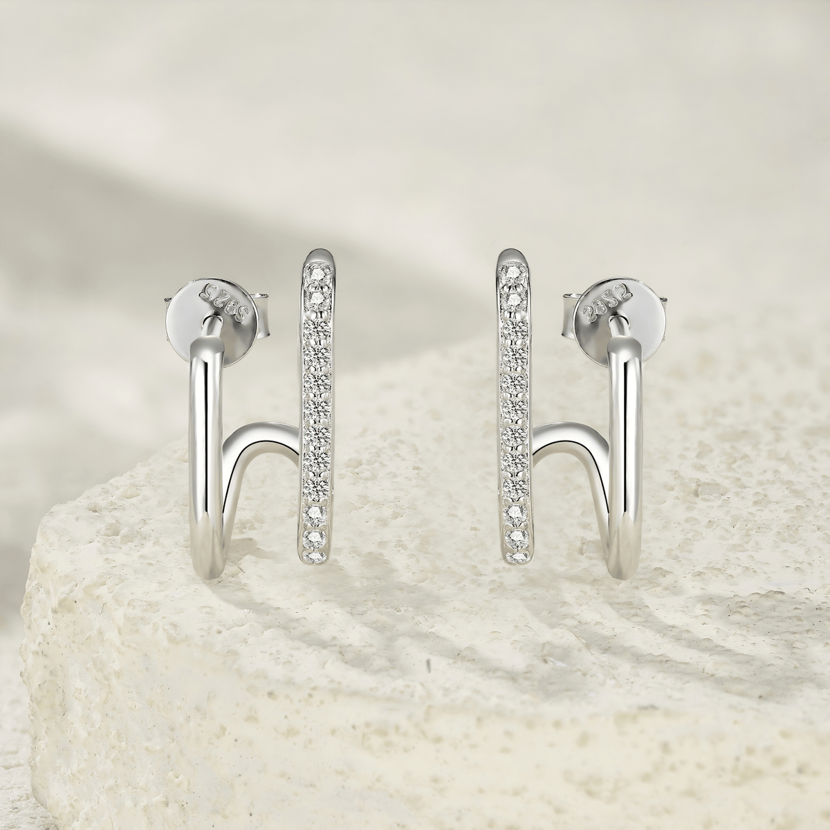 925 Sterling Silver Moissanite Geometric Ear Jacket Stud Earrings