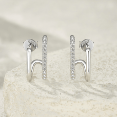 925 Sterling Silver Moissanite Geometric Ear Jacket Stud Earrings